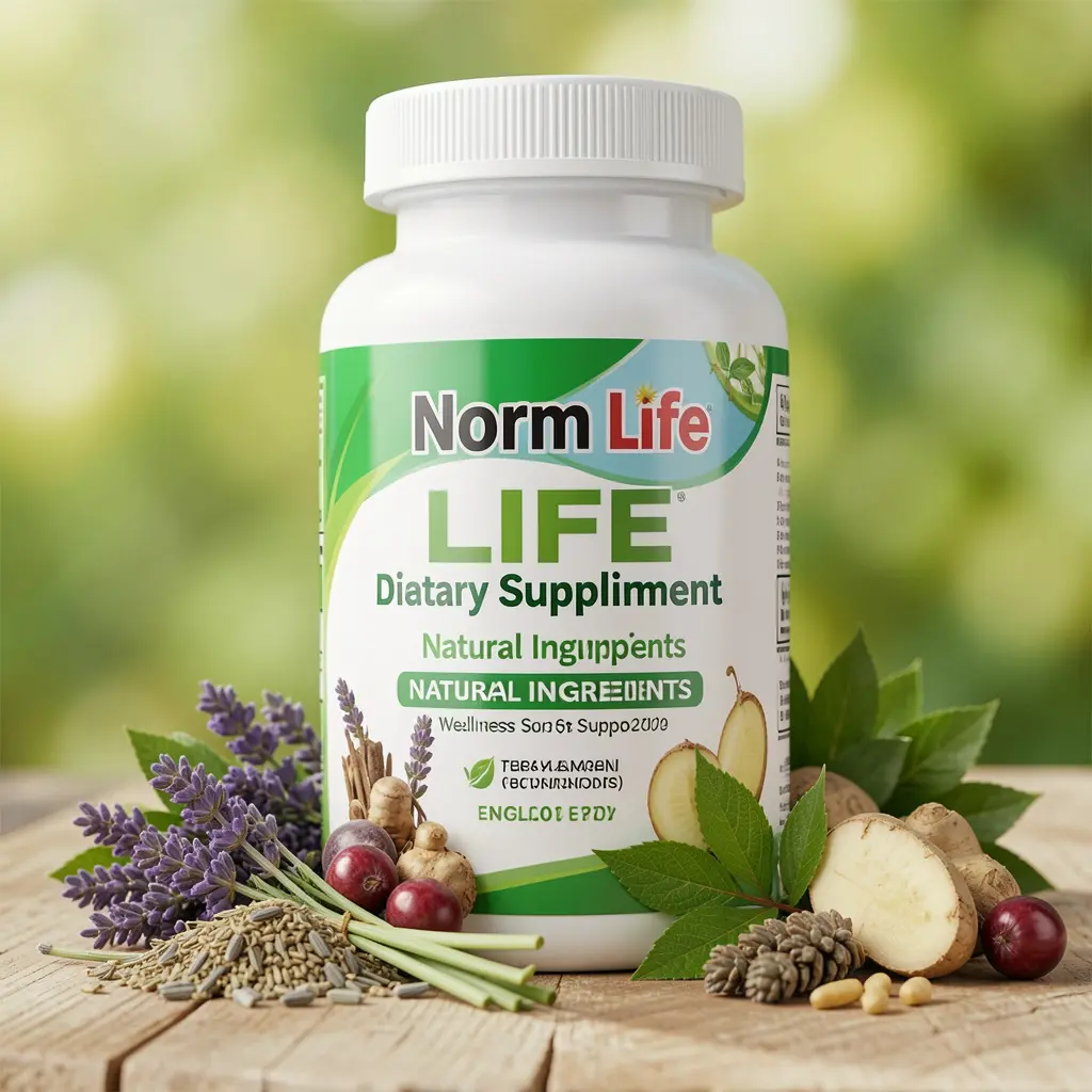Norm Life dietary supplement bottle with natural ingredients for wellness support